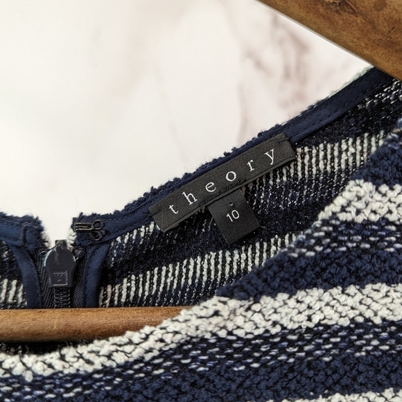 Theory Dress Women 10 Medium Blue Stripe Swing Organic Cotton Crew Neck Texture - Picture 3 of 12